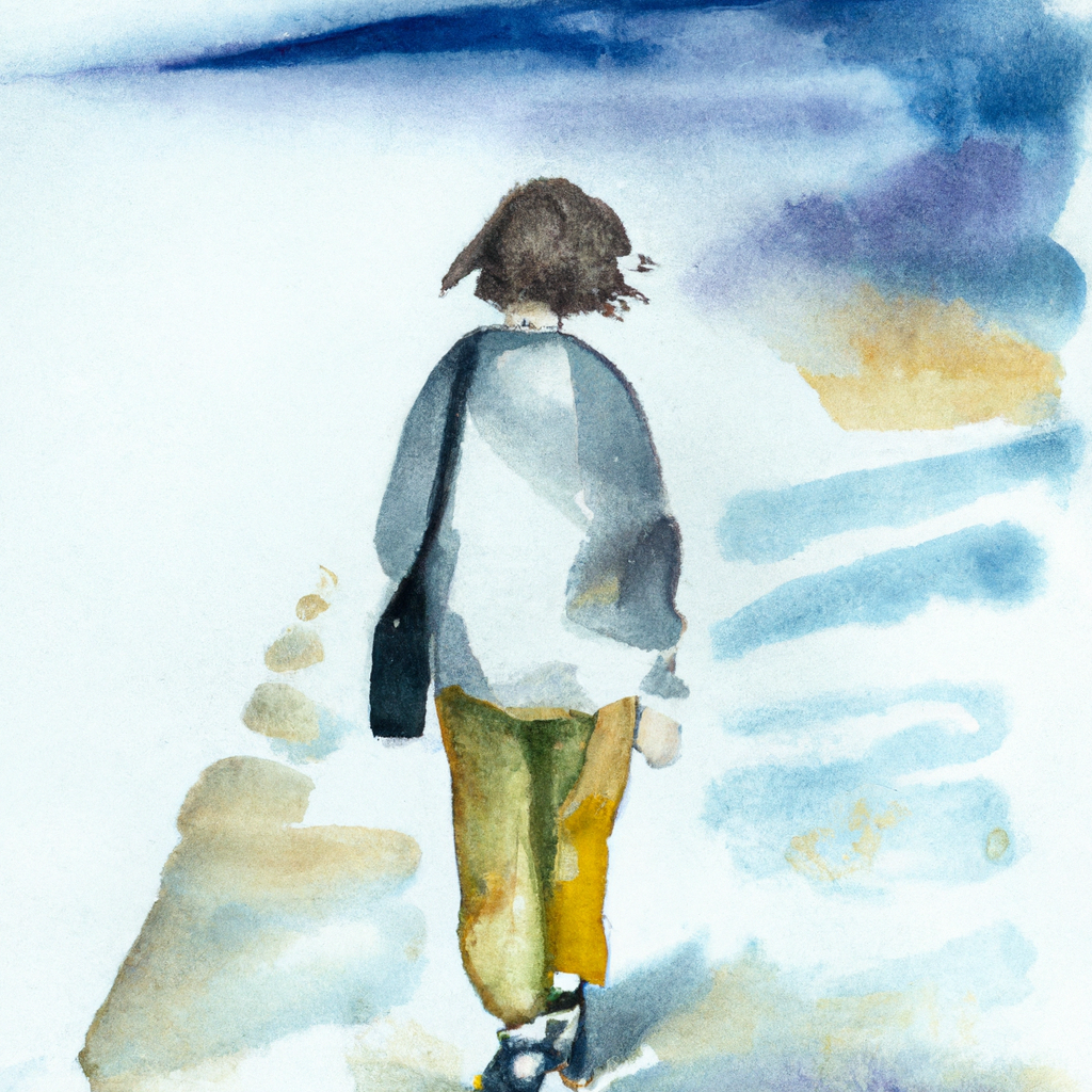 Watercolor AI art of a woman walking to deal with streshs.
