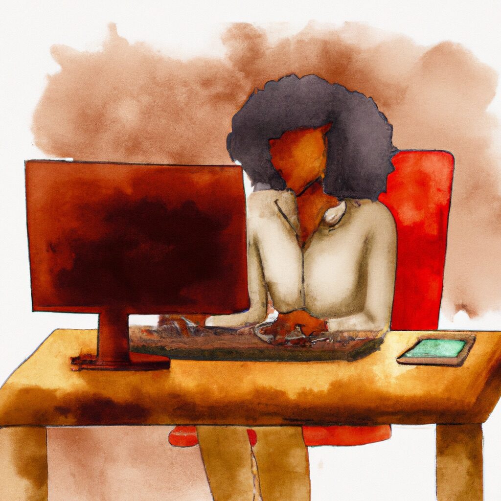 Introverted woman working at her desk.
